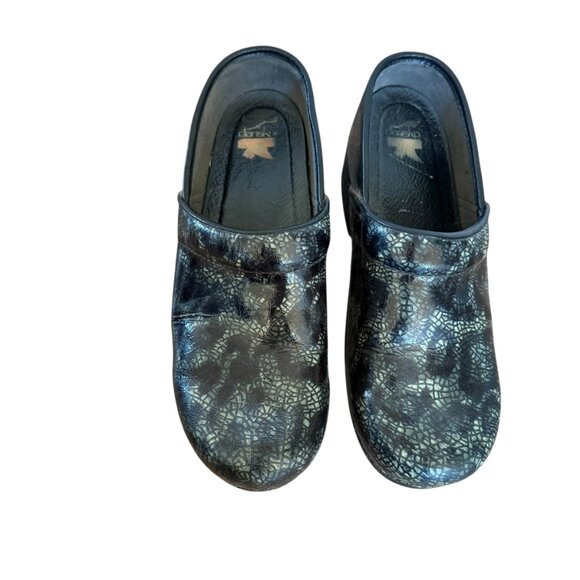 Dansko XP Pro Clogs Size 42 12 Black Blue Crackle Slip on Shoes Platform Leather - Picture 2 of 8